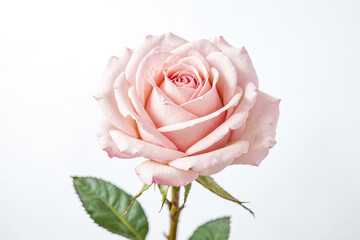 Single Pale Pink Rose on White Background