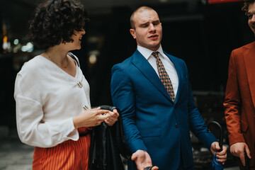 Group of business professionals brainstorming and strategizing market growth and profitability outdoors.