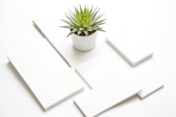 Minimalist Workspace with Pencil and Plant