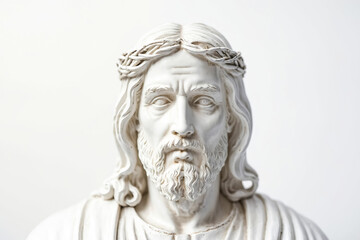 Close-up of a White Jesus Statue with a Crown of Thorns