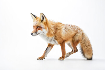 Obraz premium Red Fox Walking on White Background