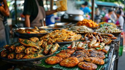 Obraz premium A food stall selling hot and spicy Thai fish cakes