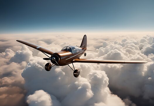  Private small engine clouds single flight airplane cloud wheel travel plane flying aero plane aircraft blue aero commuter wing brown pilot transportation dramatic