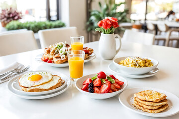 Delicious Breakfast Spread on a White Table