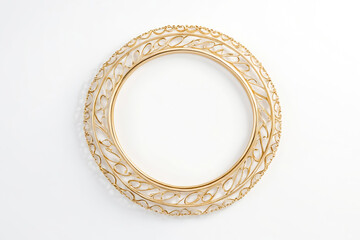 Golden Ornate Frame Isolated on White Background