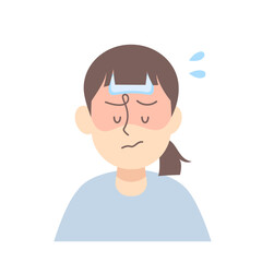 発熱で額に冷却シートを貼る女子