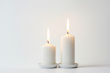 Two Burning Candles on a White Background