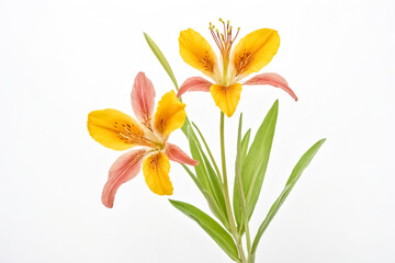 Obraz premium Yellow and pink lilies isolated on white background