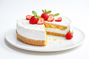 White Cake with Strawberries and Cream
