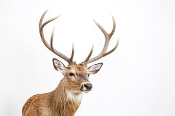 Deer with antlers isolated on white background