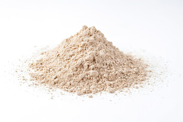 Pile of fine beige powder isolated on white background
