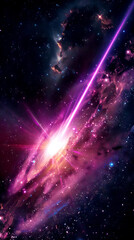 Gamma ray burst from a distant galaxy in deep space, cosmic purple pink explosion, cosmic light from a distant star supernova