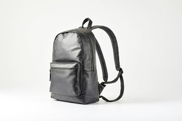 Fototapeta premium Black Leather Backpack on White Background