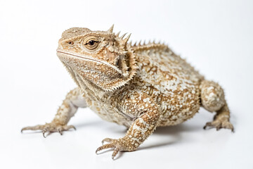 Naklejka premium Close-up of a horned lizard on a white background