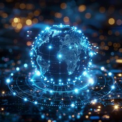 Obraz premium An illustration of global communication and the earth surrounded by cyberspace. 