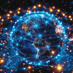 Fototapeta premium An illustration of global communication and the earth surrounded by cyberspace. 