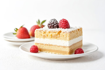 Delicious Cake with Berries and Cream