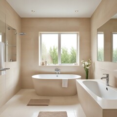 modern bathroom with towel and tiles":