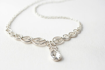 Silver Necklace with Large Clear Crystal Pendant