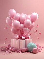 Balloons, Celebration, Gift, Pink, Surprise, Party, Festive, Decoration, Helium balloons, Ribbon