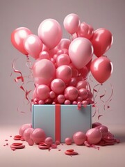 Balloons, Celebration, Gift, Pink, Surprise, Party, Festive, Decoration, Helium balloons, Ribbon