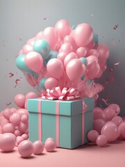 Balloons, Celebration, Gift, Pink, Surprise, Party, Festive, Decoration, Helium balloons, Ribbon