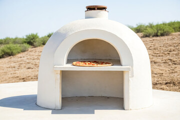 Pizza in a White Brick Oven