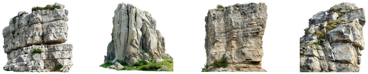 set of mountain cliff isolated on transparent background, png rock stone cutout