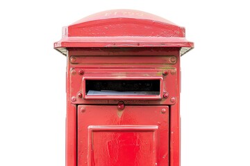 Red British post box isolated on white background.