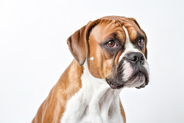 Boxer dog portrait with white background