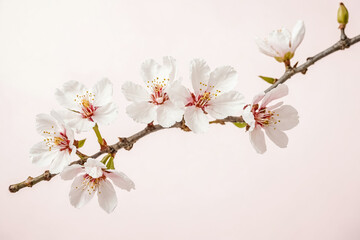 Fototapeta premium Closeup of Delicate White Almond Blossoms on a Branch