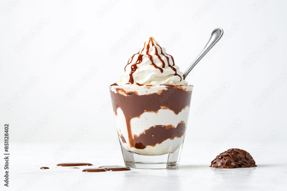 Poster Chocolate Dessert with Whipped Cream and Chocolate Sauce