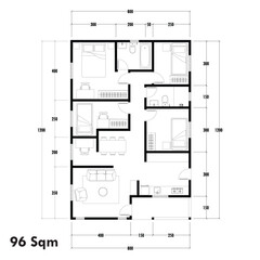 Floor plan blueprint type 96 sqm, Figure of the jotting sketch of the construction and the industrial skeleton of the structure and dimensions. vector eps 10