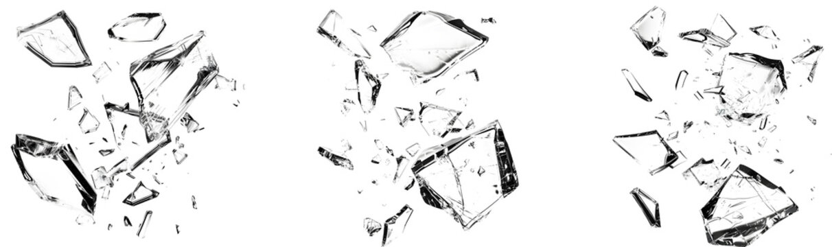 set of shards of glass isolated on transparent background, png shards of glass cutout