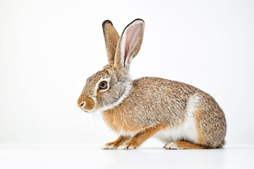 Obraz premium Cute Brown Rabbit Sitting on White Background
