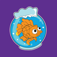goldfish in an adorable round aquarium. suitable for stickers and more