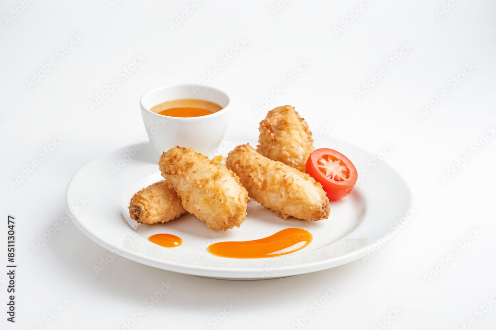 Canvas Prints Fried Banana Rolls with Sweet Sauce and Tomato Garnish