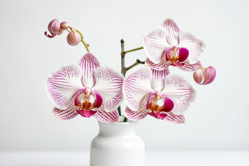 Pink and White Orchid in a White Vase