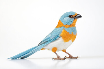 Obraz premium Colorful Bird with Blue and Orange Feathers Standing on a White Background