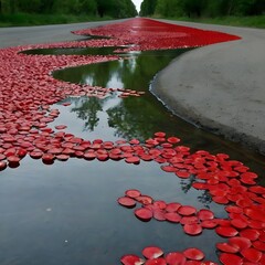 red rose petals on water