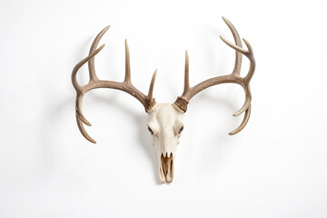 Deer Skull with Antlers on White Background