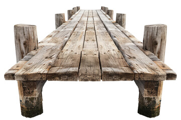 Fototapeta premium front view of an empty wooden jetty bridge,isolated on transparent background.