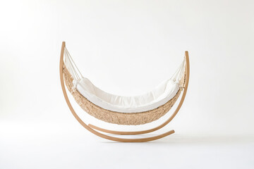 Wooden Rocking Hammock with White Cushion