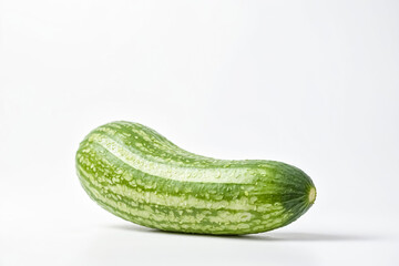 Fresh Green Cucumber with Water Droplets on White Background