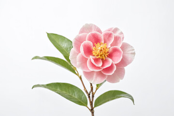 Obraz premium Single Pink Camellia Flower on White Background