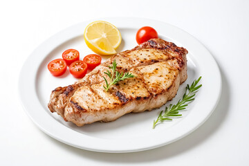 Grilled Pork Chop with Lemon and Cherry Tomatoes