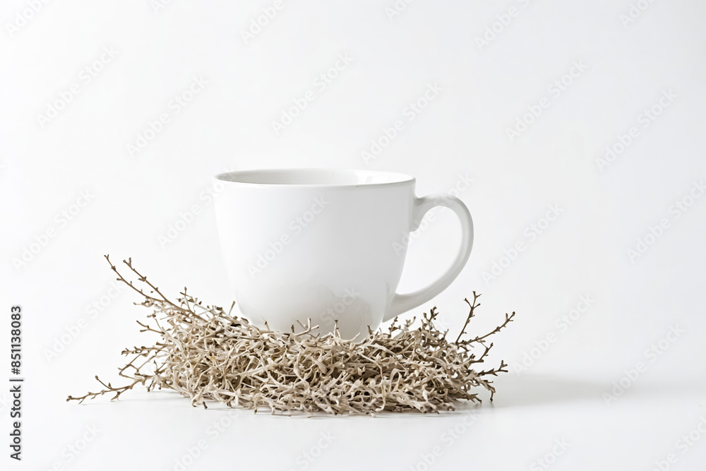 Poster White Mug on Dried Plant Nest