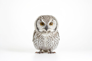 Fototapeta premium Cute owl with big yellow eyes looking at the camera