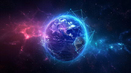 Accessing the world wide web via wireless satellite networks on smartphones. Cloud services connecting every corner of Earth. Explore holographic realms of abstract. copy space