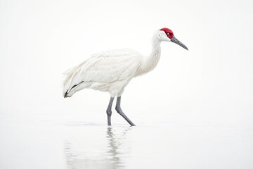 Fototapeta premium White Crane with Red Crown Standing in Water